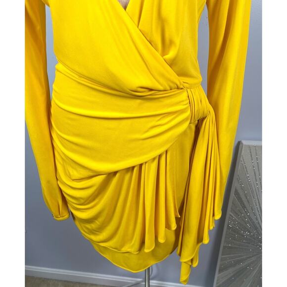 Dundas Yellow Beau Faux Wrap Long Sleeve Plunging V Neck Mini Dress Size 2 - Picture 9 of 13